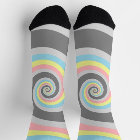 Trippy Groovy Spiral Abstrakt Demiflux Pride Flag Socken (Oben)