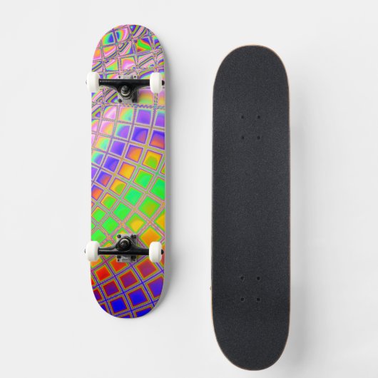 Trippy Groovy Vibrany Abstraktes digitales Fraktal Skateboard (Vorderseite)