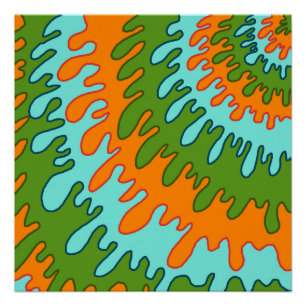 Trippy Grün Orange Flüssigkeit-Tropfen-Streifen Y2 Poster