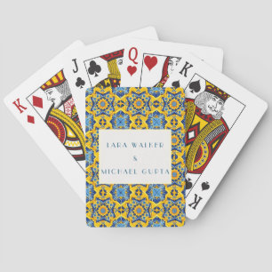 Trippy Helles Blau Und Gelb Italienisches Fliesen- Spielkarten