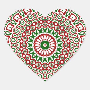 Trippy Hippie Groovy Boho Funky Christmas Mandala Herz-Aufkleber