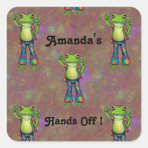 Trippy Hippie Psychedelic Frog Peace Retro Custom Quadratischer Aufkleber