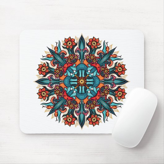 Trippy hippie psychedelic groovy mushroom mandala mousepad (Mit Mouse)
