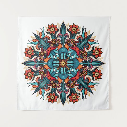 Trippy hippie psychedelic groovy mushroom mandala wandteppich (Vorderseite (Horizontal))