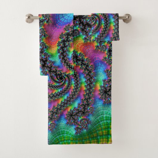 Trippy Hippie Psychedelic Rainbow Spiral Fraktal Badhandtuch Set (Insitu)
