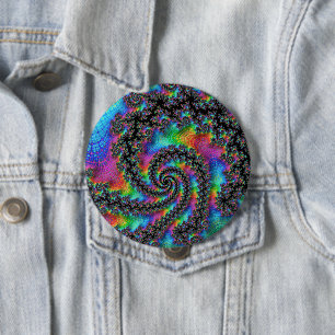Trippy Hippie Psychedelic Rainbow Spiral Fraktal Button