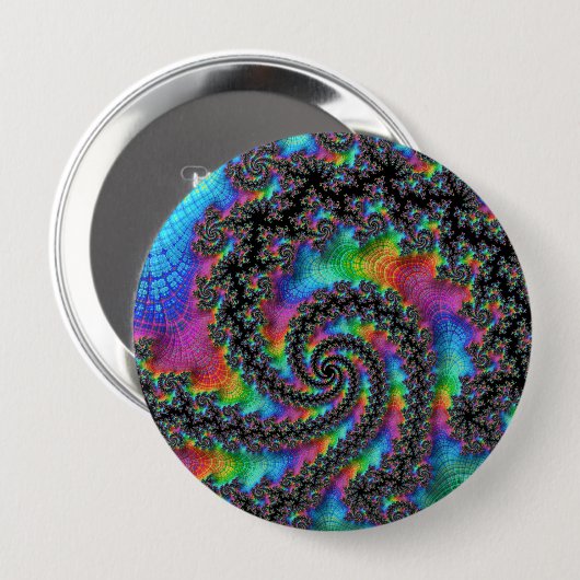 Trippy Hippie Psychedelic Rainbow Spiral Fraktal Button (Vorne & Hinten)