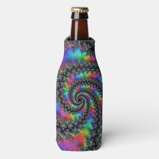 Trippy Hippie Psychedelic Rainbow Spiral Fraktal Flaschenkühler (Flaschenvorderseite)