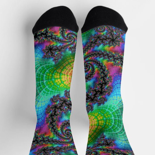 Trippy Hippie Psychedelic Rainbow Spiral Fraktal Socken (Oben)