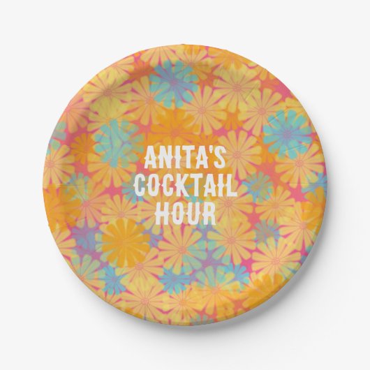 Trippy Hippie Psychedelic Retro Floral Design Pappteller (Vorderseite)