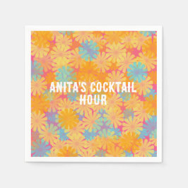 Trippy Hippie Psychedelic Retro Floral Design Serviette