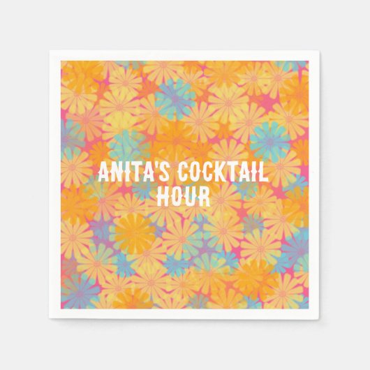 Trippy Hippie Psychedelic Retro Floral Design Serviette (Vorderseite)