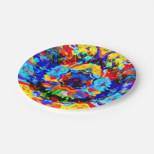 Trippy Hippie-psychedelische Krawatten-mutiges Pappteller (Schrägansicht)