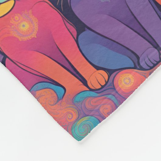 Trippy Hippy Cats Vivid Color Psychedelic Fleecedecke (Ecke)