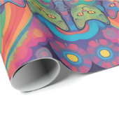 Trippy Hippy Cats Vivid Color Psychedelic Geschenkpapier (Rolleneckpunkt)