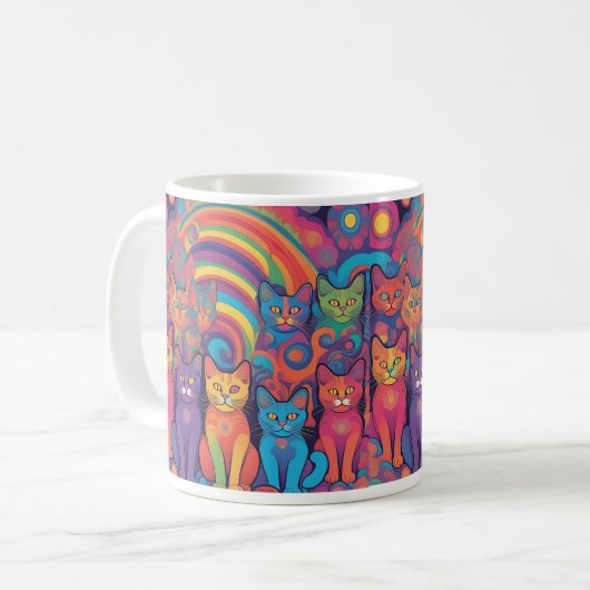 Trippy Hippy Cats Vivid Color Psychedelic Kaffeetasse (Vorderseite Links)