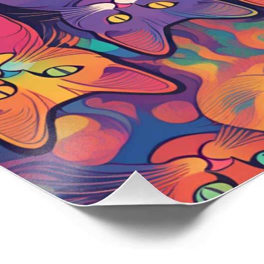 Trippy Hippy Cats Vivid Color Psychedelic Poster (Ecke)