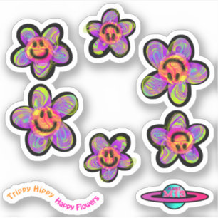 Trippy Hippy Happy Blume Sticker