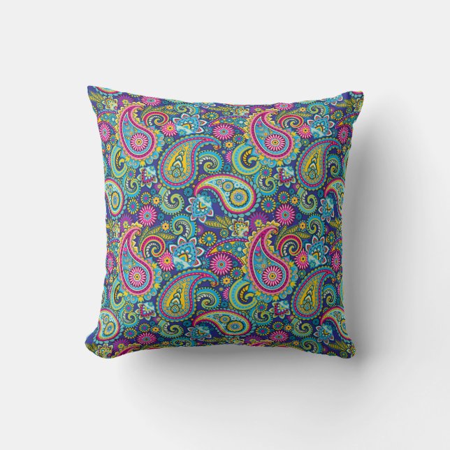 Trippy Hippy Paisley Throw Pillow Kissen (Vorderseite)