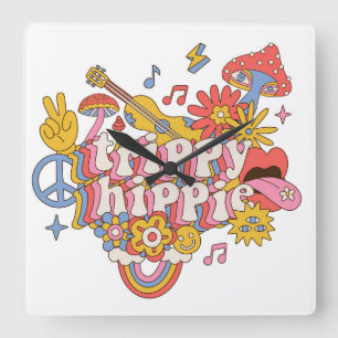 Trippy Hippy  Quadratische Wanduhr