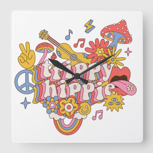Trippy Hippy Quadratische Wanduhr (Vorderseite)