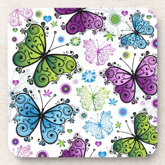 Trippy Hippy Retro Butterfly Getränkeuntersetzer (Vorderseite)