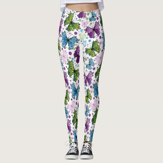 Trippy Hippy Retro Butterfly Leggings (Vorderseite)