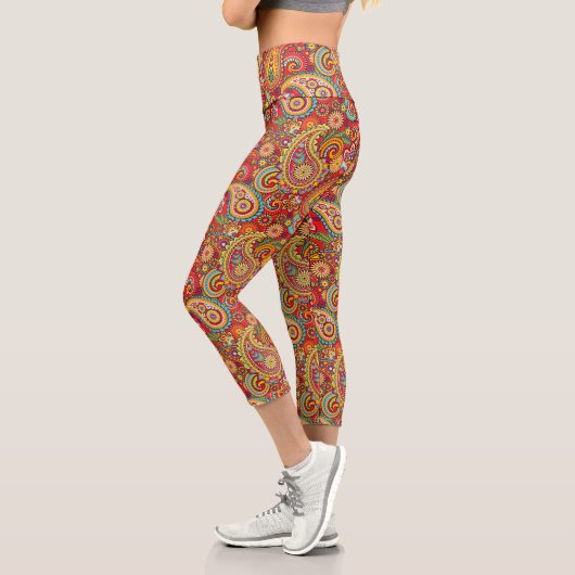 Trippy Hippy Retro Paisley Capri Leggings (Links)