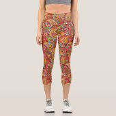 Trippy Hippy Retro Paisley Capri Leggings (Vorderseite)