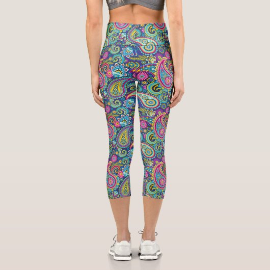 Trippy Hippy Retro Paisley Capri Leggings (Rückseite)