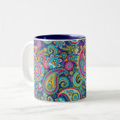 Trippy Hippy Retro Paisley Zweifarbige Tasse (Vorderseite Links)