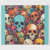 Trippy Hippy Skull Colorful Gemustert Psychedelic Geschenkpapier (Flach)