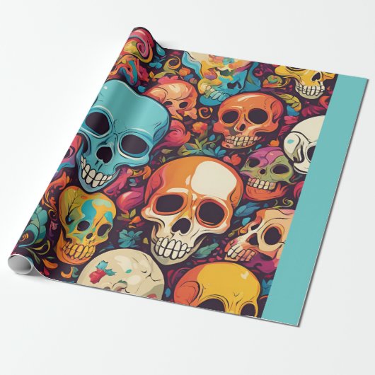 Trippy Hippy Skull Colorful Gemustert Psychedelic Geschenkpapier (Ungerollt)