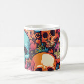 Trippy Hippy Skull Colorful Gemustert Psychedelic Kaffeetasse (VorderseiteRechts)