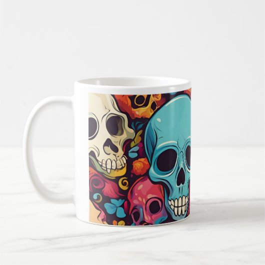 Trippy Hippy Skull Colorful Gemustert Psychedelic Kaffeetasse (Links)