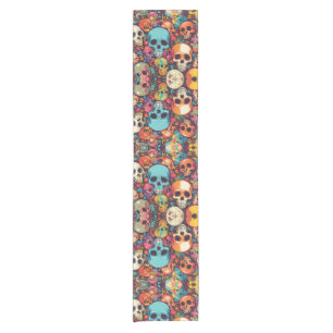 Trippy Hippy Skull Colorful Gemustert Psychedelic Kurzer Tischläufer