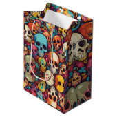 Trippy Hippy Skull Colorful Gemustert Psychedelic Mittlere Geschenktüte (Vorderseite Schrägansicht)
