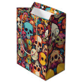 Trippy Hippy Skull Colorful Gemustert Psychedelic Mittlere Geschenktüte (Rückseite Schrägansicht)