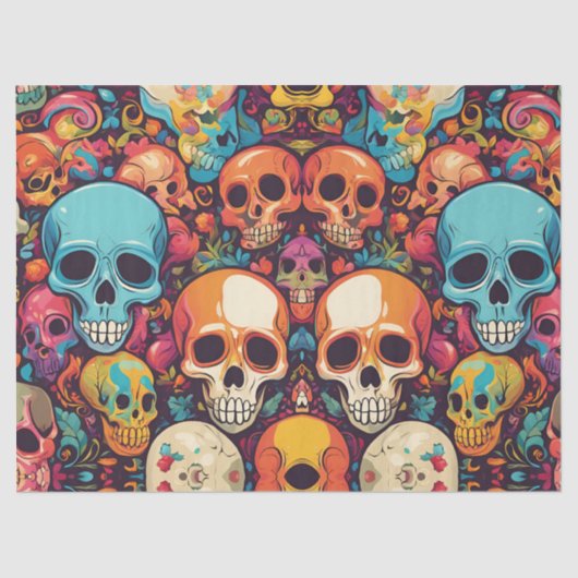 Trippy Hippy Skull Colorful Gemustert Psychedelic Seidenpapier (Vorderseite)