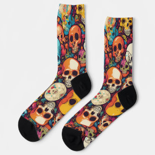 Trippy Hippy Skull Colorful Gemustert Psychedelic Socken
