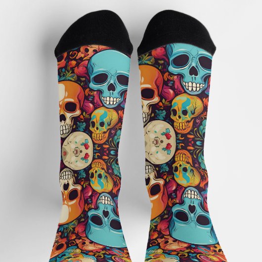 Trippy Hippy Skull Colorful Gemustert Psychedelic Socken (Oben)
