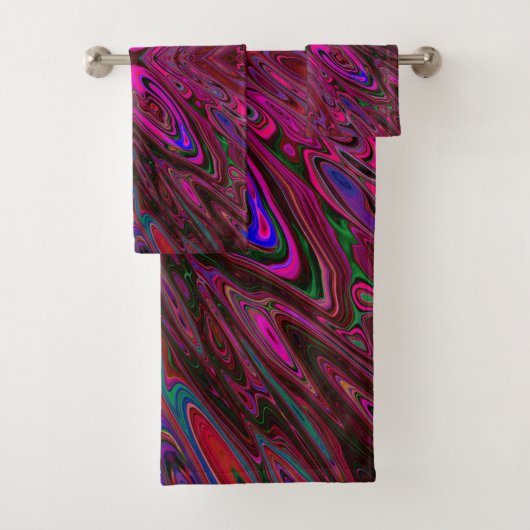 Trippy Hot Pink, Red and Blue Abstrakt Butterfly Badhandtuch Set (Insitu)