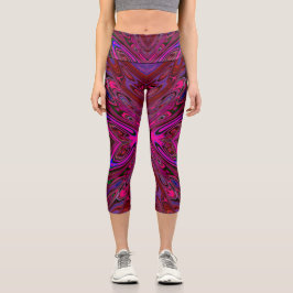 Trippy Hot Pink, Red and Blue Abstrakt Butterfly Capri Leggings