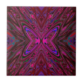 Trippy Hot Pink, Red and Blue Abstrakt Butterfly Fliese