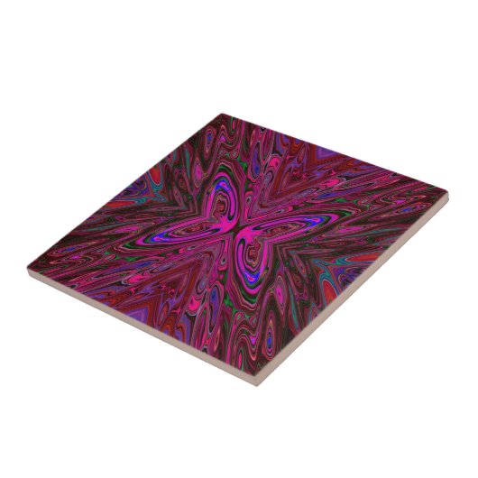 Trippy Hot Pink, Red and Blue Abstrakt Butterfly Fliese (Seite)