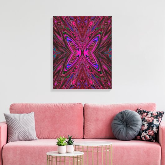 Trippy Hot Pink, Red and Blue Abstrakt Butterfly Leinwanddruck (Insitu (Wohnzimmer))