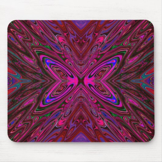 Trippy Hot Pink, Red and Blue Abstrakt Butterfly Mousepad (Vorne)