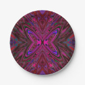 Trippy Hot Pink, Red and Blue Abstrakt Butterfly Pappteller (Vorderseite)