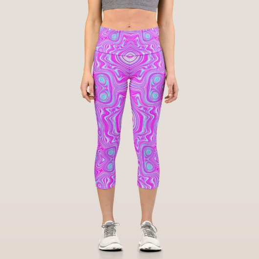Trippy Hot Pink und Aqua Blue Abstrakt Pattern Capri Leggings (Vorderseite)