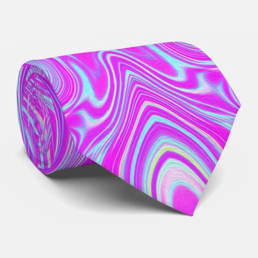 Trippy Hot Pink und Aqua Blue Abstrakt Pattern Krawatte (Gerollt)